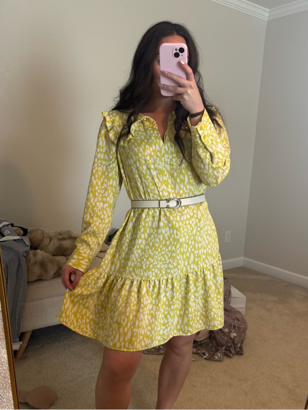 Who What Wear Yellow and White Casual Dress